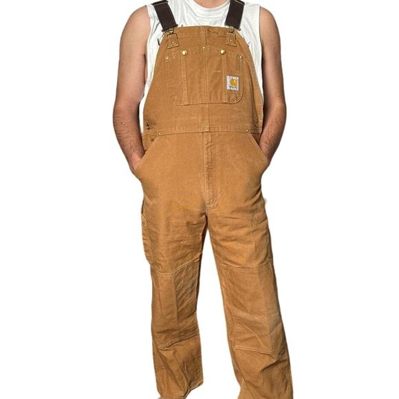Vintage Carhartt Double Knee Bib Overall Brown Canvas Workwear Men's Size Medium - Picture 2 of 15